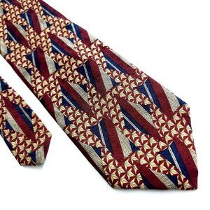 XMI‎ Red Blue Abstract Jacquard Print Wide Silk Tie